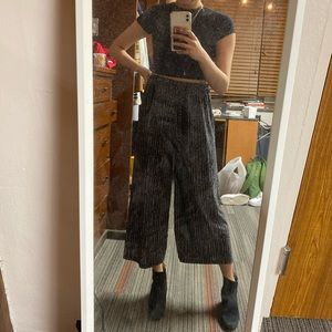 Black and white striped wide leg pants